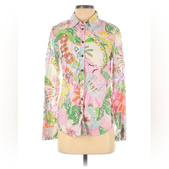 Lilly Pulitzer for Target Nosey Posey Floral Button Up Long Sleeve Shirt XS NWT! - Picture 4 of 8